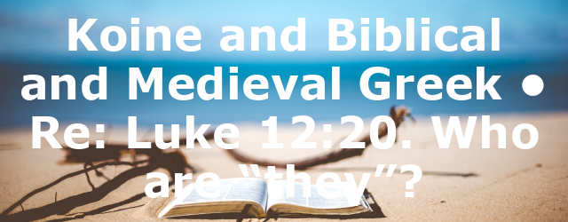 Koine and Biblical and Medieval Greek • Re: Luke 12:20. Who are “they”?